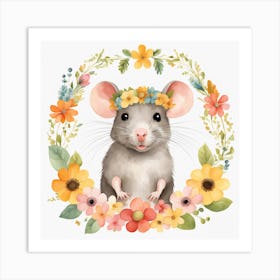 Floral Baby Rat Nursery Illustration (50) Art Print
