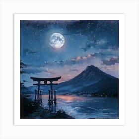 Moonlight Over Lake Fuji Art Print