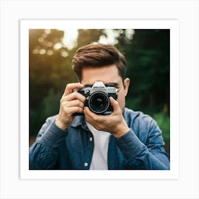 Man Taking Photo With Camera Art Print