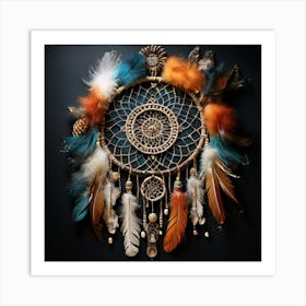 Dream Catcher, Art Piece With A Blend Of Feathers Dreamcatchers And Natural Elements In A Harmonious 1 Art Print