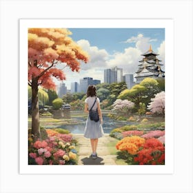 A Girl In The Garden Osaka Castle Park Japan Art Print2 Art Print