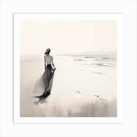 Woman Walking On The Beach Art Print