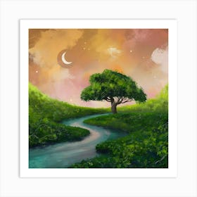 Tree And A River Art Print