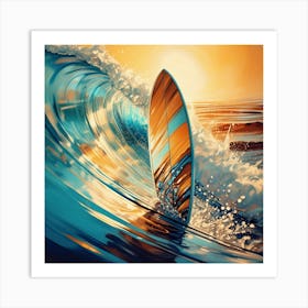 Surfboard At Sunset Art Print