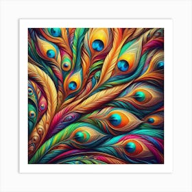 Colorful Peacock Feathers, Abstract 1 Art Print