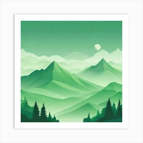 Misty mountains background in green tone 102 Art Print