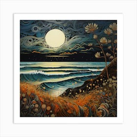 Full Moon At The Beach Art Print