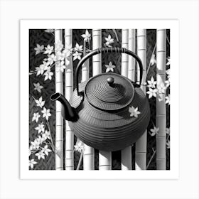 Firefly A Minimalistic Modern Rustic Beautiful Japanese Cast Iron Teapot, Illustration, A Few Sakura (2) Art Print