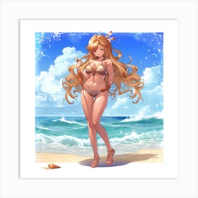 Anime Girl On The Beach 1 Art Print