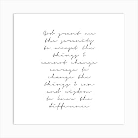 The Serenity Prayer Thin Script Square Art Print