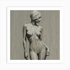 Nude Woman In Rain, Simplicity and Elegance Art Print