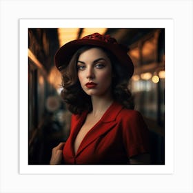 Vintage Woman In Red Hat Art Print