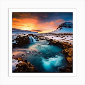 Waterfall In Iceland Art Print