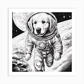 A Golden Retriever Puppy In Cosmonaut Suit Wandering In Space 4 Art Print