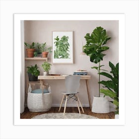 Home Office With Plants Art Print