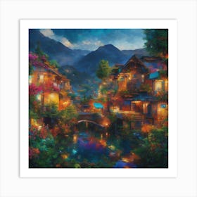 Village At Night Art Print