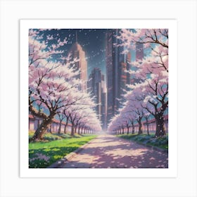 City And Tree Lined Avenue(1) Art Print