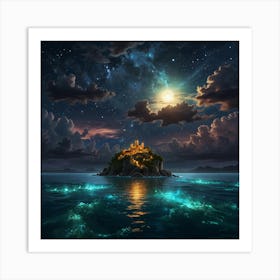 Island In The Sea At Night Art Print