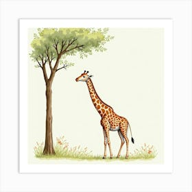 Giraffe And Tree Art Print