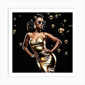 Golden Woman In Gold Dress Art Print