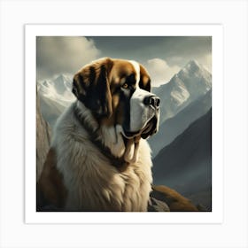 St Bernard Dog In Mountain Sf Intricate Artwork Masterpiece Ominous Matte Painting Movie Poster Art Print