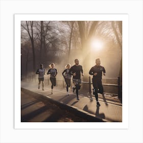 Group Of People Running In The Park Art Print