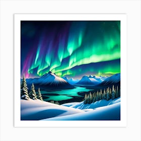 Aurora's Dance Over Snowy Horizons Art Print