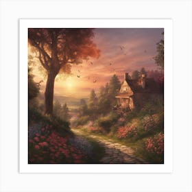 Sunset At The Cottage Art Print