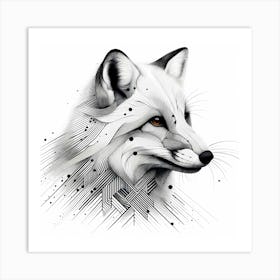 White Fox Head - Abstract Line Art Illustration 104 Art Print