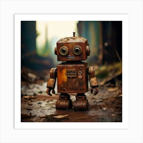 Firefly Abandoned, Toy Robot, Rusty, Post Apocalyptic, Dusty, Wasteland, Heavily Rusted, Cracked Pai (2) Art Print