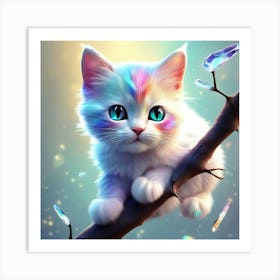 Cute Kitten On A Branch Art Print