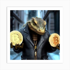 Reptile Holding Bitcoins Art Print