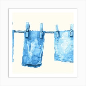 Blue Laundry Bags On A Clothesline Art Print