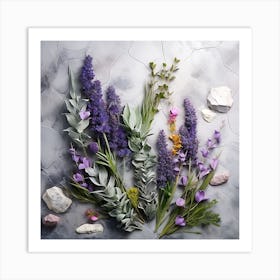 Lavender Flowers On A Marble Background Art Print