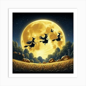 Halloween Witches Flying Art Print