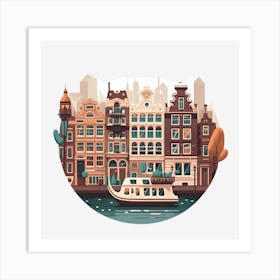 River Boat Buildings City Landmark Art Print