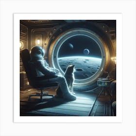 Astronaut In Space With His Dog Art Print