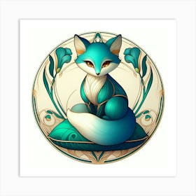 Nouveau style a little blue fox 1 Art Print