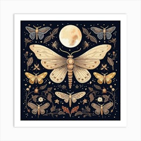 Moths And Flowers Art Print