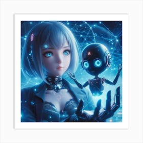 Anime Girl Holding A Robot Art Print