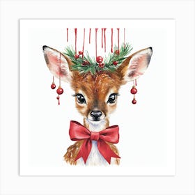 Deer With Christmas Wreath Art Print