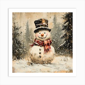 Snowman In The Woods 4 Art Print