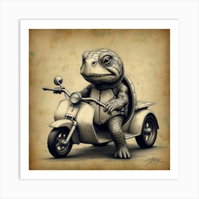 Turtle On A Scooter 2 Art Print