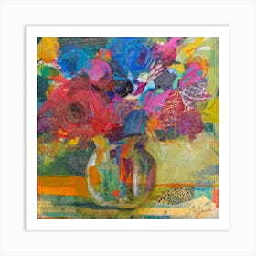 Vase Of Colourful And Contemporary Flowers Square Art Print