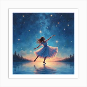 Watercolor Dancer Amidst Celestial Star Showers 1 Art Print