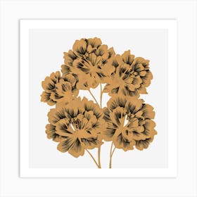 Gold Flowers On Black Background Art Print