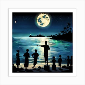 Silhouettes Of People At Night Art Print