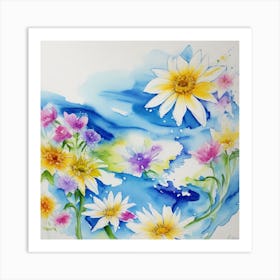 Daisies In The Water Art Print