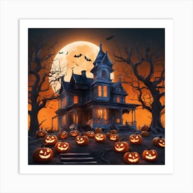 Halloween House With Pumpkins 10 Art Print