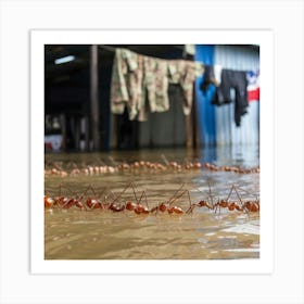 Resilience in Unity: Ants Forming a Bridge Over Water Art Print